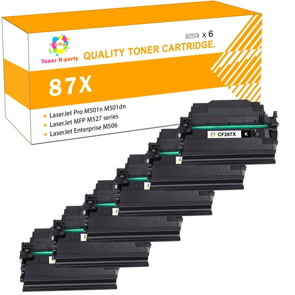 Toner H-Party Compatible Toner Cartridge Replacement for HP 87X CF287X CF287A 87A High Yield M506 M506dn M506n M506x Pro M501n M501dn MFP M527dn M527f Printer Ink (Black, 6-Pack)