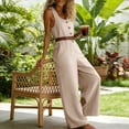 thumbnail image 6 of Purcolt Summer Jumpsuits for Women Button Down Sleeveless Casual Jumpers Loose Wide Legs Rompers Overalls with Pockets, 6 of 9