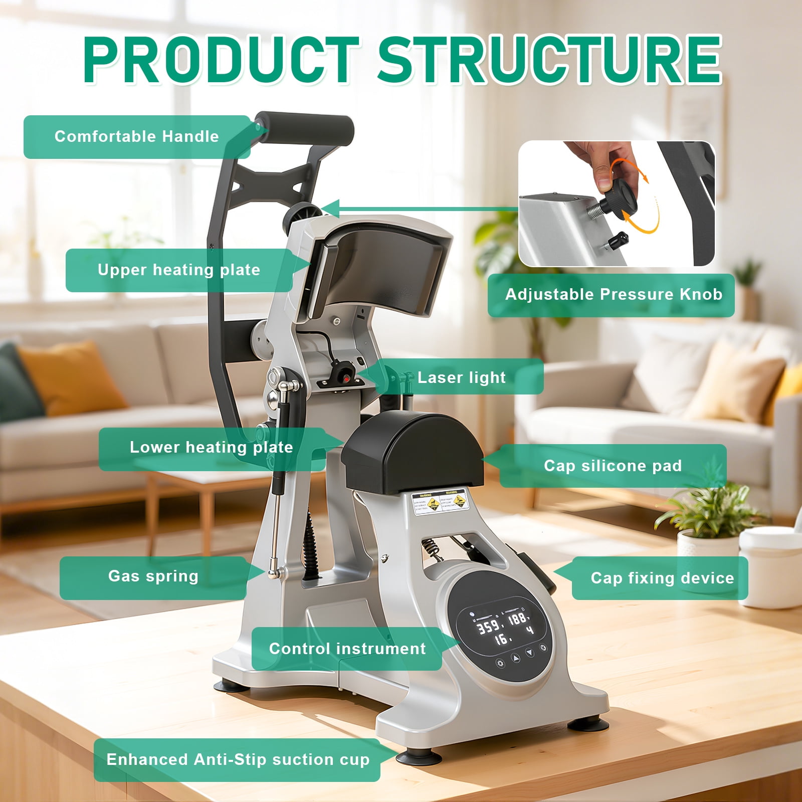 Hemoton Versatile Grey Cap Heat Press Machine, Dual Heaters, Magnetic Semi-Auto Design, Ideal for Crafts