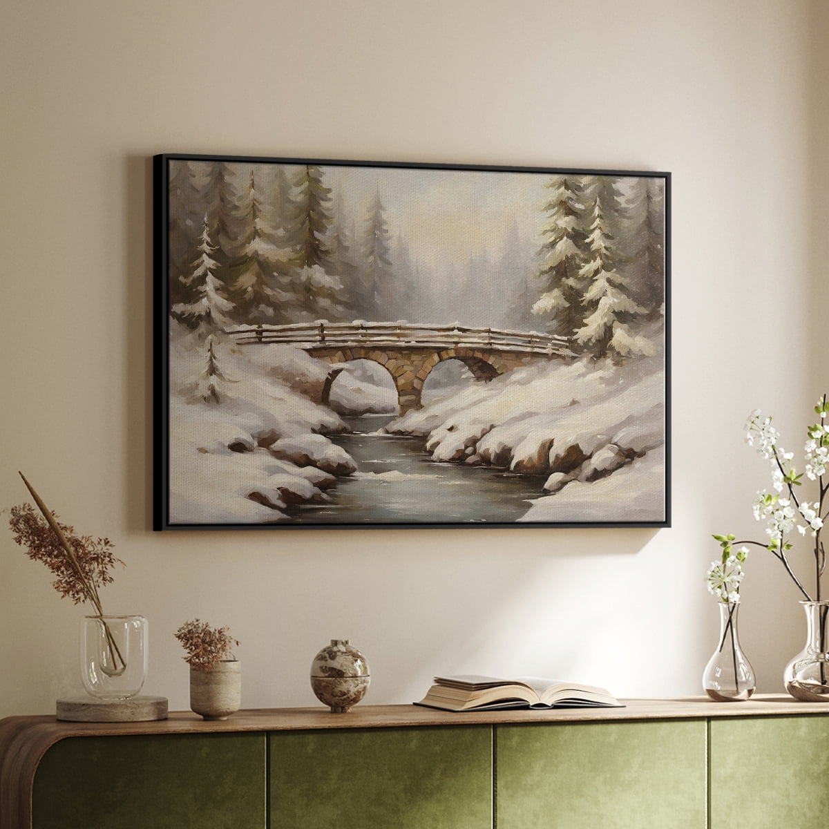 Vintage Landscape-CLXXVI By Wexford Home Framed in Black Wood Gallery Wrapped Canvas 25 in. x 37 in.