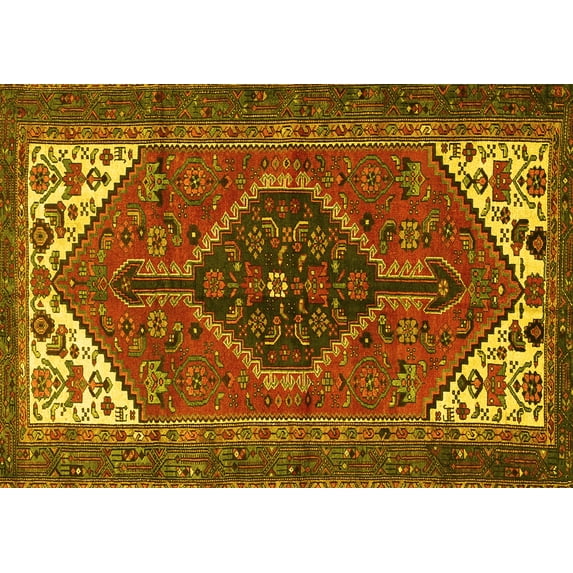 Ahgly Company Machine Washable Indoor Rectangle Persian Yellow Traditional Area Rugs, 3' x 5'