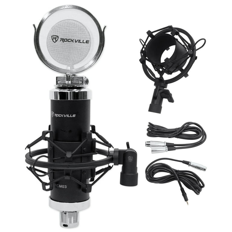 Rockville RCM03 Studio Recording Condenser Microphone+Shock Mount+Pro Boom  Arm 
