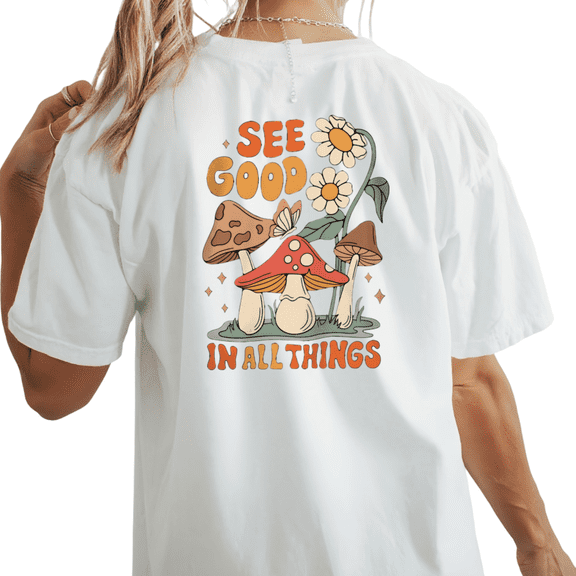 UNISHE Womens Vintage Mushroom See Good Print Tshirt Boho Graphic Tees White/Black S-5XL Tops