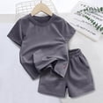 thumbnail image 5 of Gubotare Girls Outfit Sets Toddler Baby Girl Summer Clothes Ribbed Knitted Short Sleeve T-Shirt Tops Ruffle Shorts Set 2Pcs Bow Outfit 6T 7T (Dark Gray,6-7 Years), 5 of 6