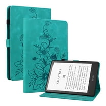 XYX for 7" Kindle Paperwhite 12th Gen 2024 Case, PU Leather Slim Folio with Multi-Angle Stand - Green Lily Flower
