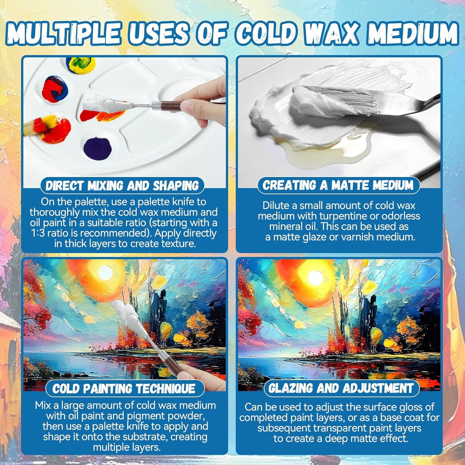 Cold Wax Medium, Cold wax Watercolor Waxs Sealer, Creating Unique Texture Presents Elegant Matte Finish Increases Adhesion and Stability of Pigments Protects Painting Low odor, 3.38 oz