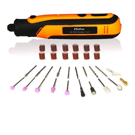 EfforPrac 4V Mini Cordless Rotary Tool Kit with 32 Accessories for Nails Grinding Polishing Woodworking, DIY Crafts Engraving (Orange)