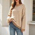 thumbnail image 3 of Fewfanhot Sweaters for Women Striped Knit Casual Crew Neck Long Sleeve Tops, 3 of 5