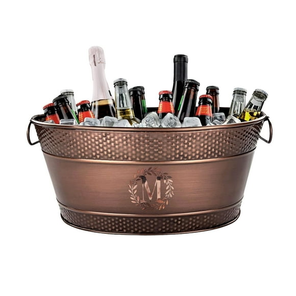 BREKX Personalized Colt Rustic Copper Finish Galvanized Beverage Tub (16 Bottle), Copper for Couple, Metal Farmhouse Wine Bucket Chiller with Handles, 15 Quarts (4 Gallon)