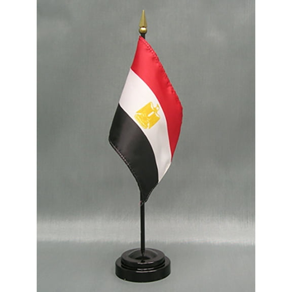 Made in The USA. 2 Egypt Rayon 4"x6" Miniature Office Desk & Little Hand Waving Table Flags Includes 2 Flag Stands & 2 Small Mini Egyptian Stick Flags