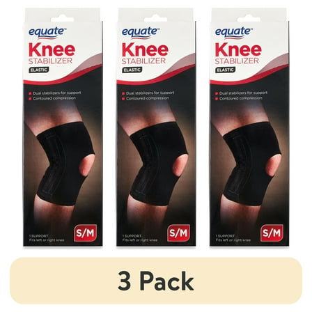 (3 pack) Equate Elastic Knee Stabilizer Brace, Black, Small/Medium Size, Fits Left or Right Knee