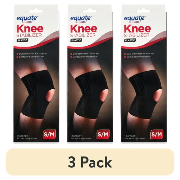 (3 pack) Equate Elastic Knee Stabilizer Brace, Black, Small/Medium Size, Fits Left or Right Knee