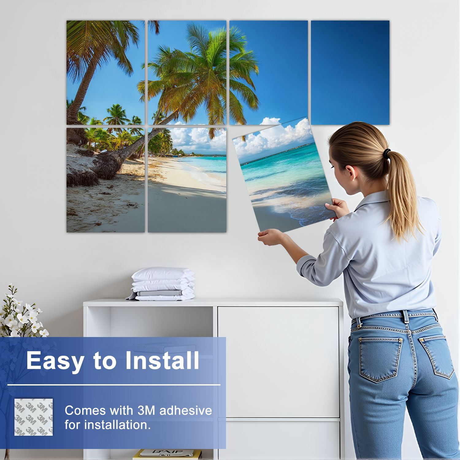 8 Pack Art Acoustic Panels Sound Absorbing Tropical beach Punta Cana Dominican Republic Caribbean Decorative Soundproof Wall Panels Self Adhesive for Nursery Game Room Bedroom 48"x32"
