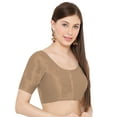 thumbnail image 2 of eloria Women's Art Silk Top Short Sleeve Blouse Deep Neck Top Sari Accessories Color: Tan | Size: 40, 2 of 5