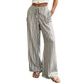 thumbnail image 2 of Ailaofu Women's Summer Striped Wide Leg Pants Drawstring Elastic Waist Casual Palazzo Trousers with Pockets Lightweight Loose Beach Pants for Vacation, 2 of 7