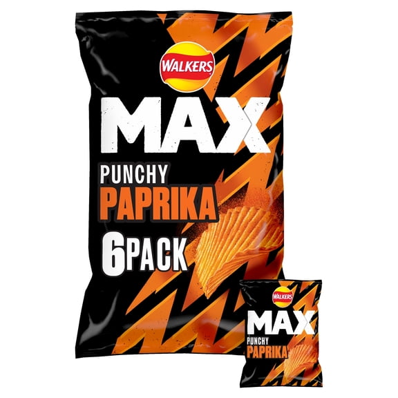 Walkers Max Paprika Crisps 6X27g, Imported from Britain