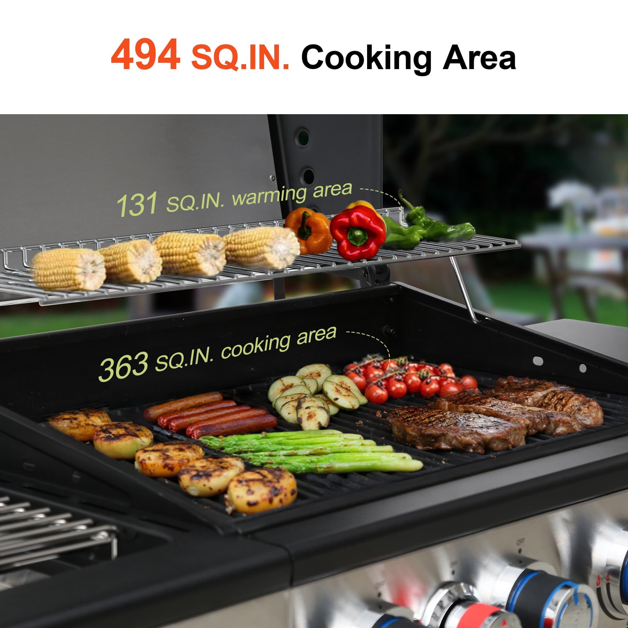 Brand-Man Grills 4-Burner Propane Gas Grill with Infrared Side Burner, Porcelain-Enameled Cast Iron Grate & Griddle, Outdoor Backyard BBQ Grill