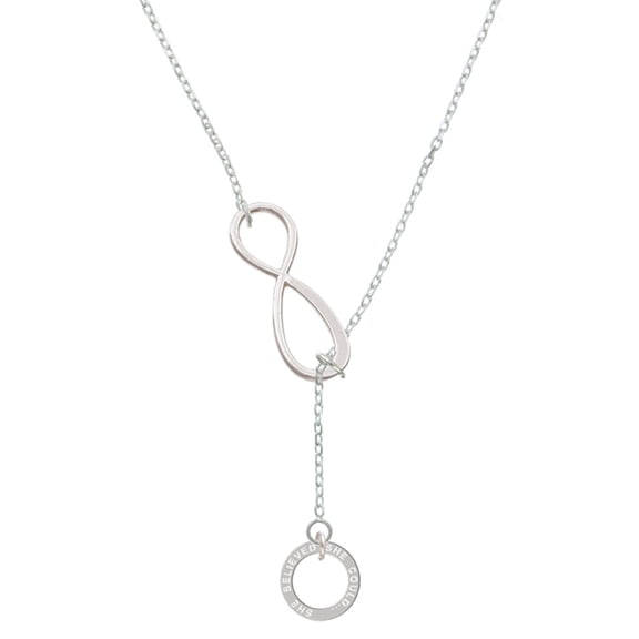 Delight Jewelry She Believed She Could Infinity Ring Silver tone Elegant Infinity Lariat Necklace