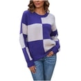 thumbnail image 2 of Karight Women’s Color Block Sweater Casual Loose Fit Knitwear for Women Crewneck Long Sleeve Pullover Jumper Plaid Top, 2 of 4