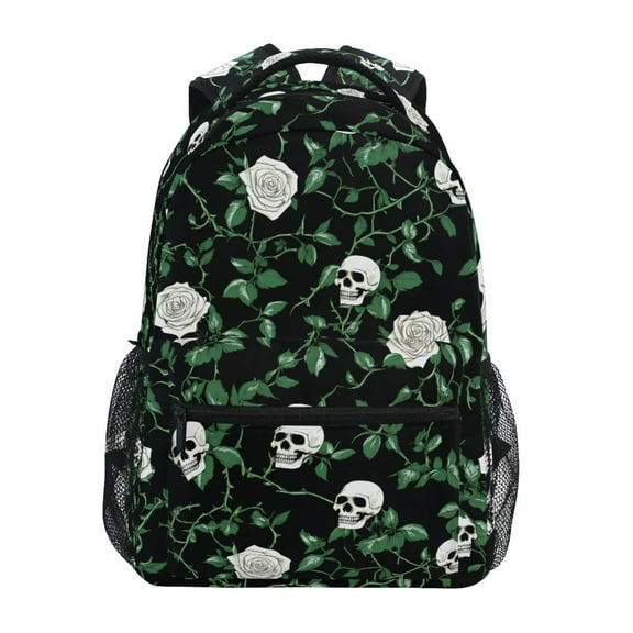 ALAZA Stylish Backpack Skull Roses Leaf Elementary Bookbag Personalized Laptop School Bags Travel Daypack