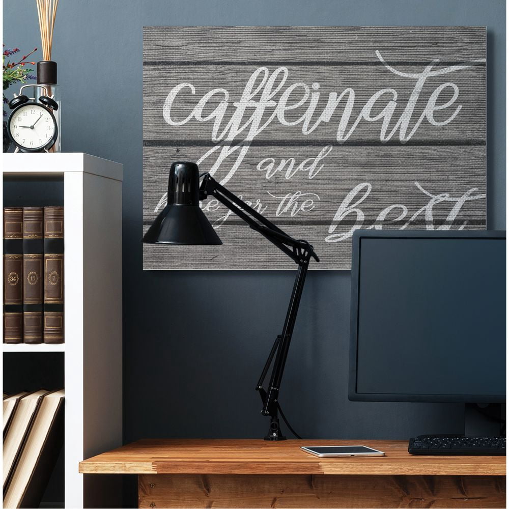Caffeinate And Hope For The Best Funny Family Office Word Design Super Oversized Stretched Canvas Wall Art by Daphne Polselli