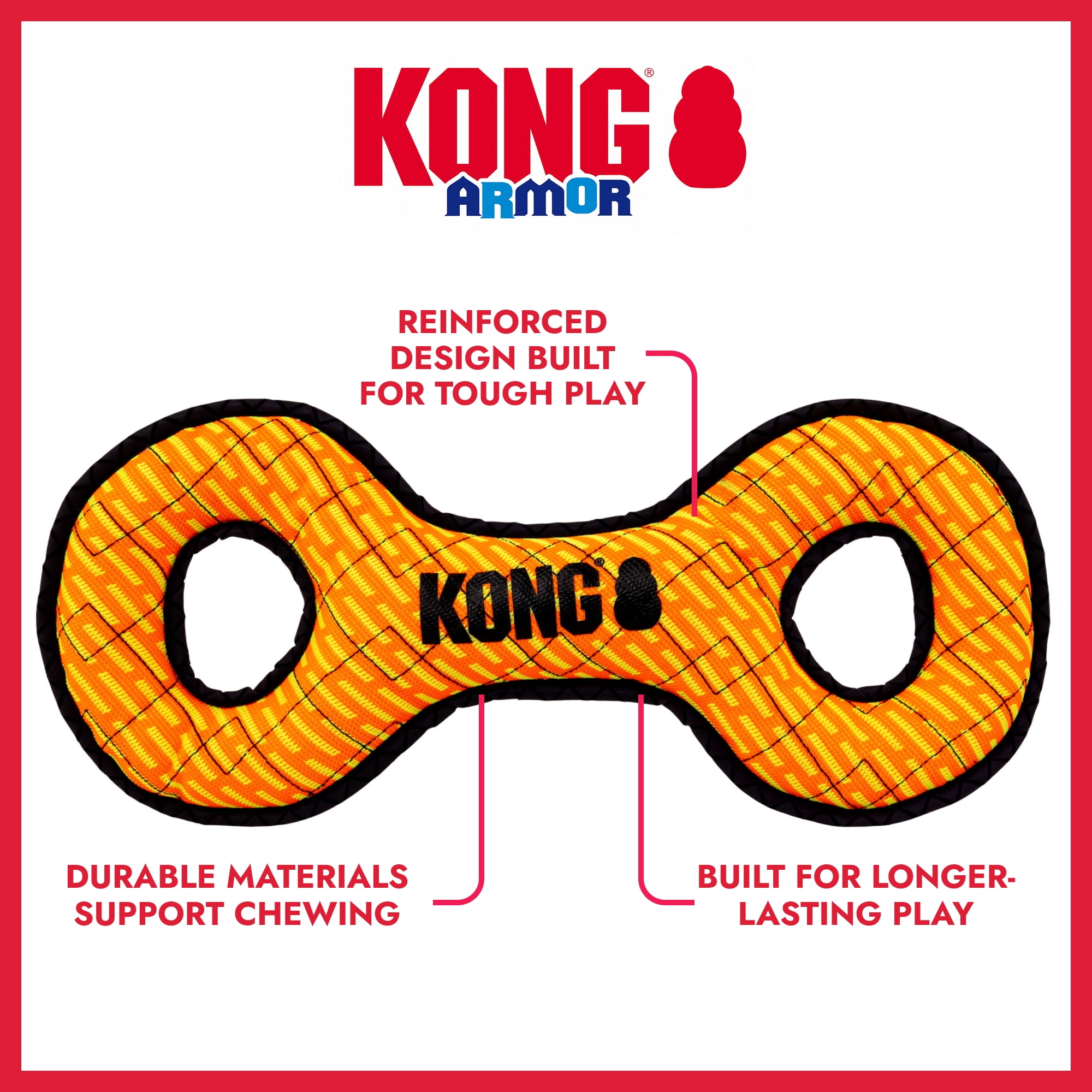 KONG® Armor® Double Tug Durable Plush Dog Toy, Large, Orange