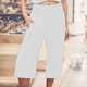 thumbnail image 2 of Pantalones capri casuales con cintura elástica y efecto lino para mujer - Pantalones deportivos de color liso con tejido crepé lavado para un uso diario cómodo, 2 of 5