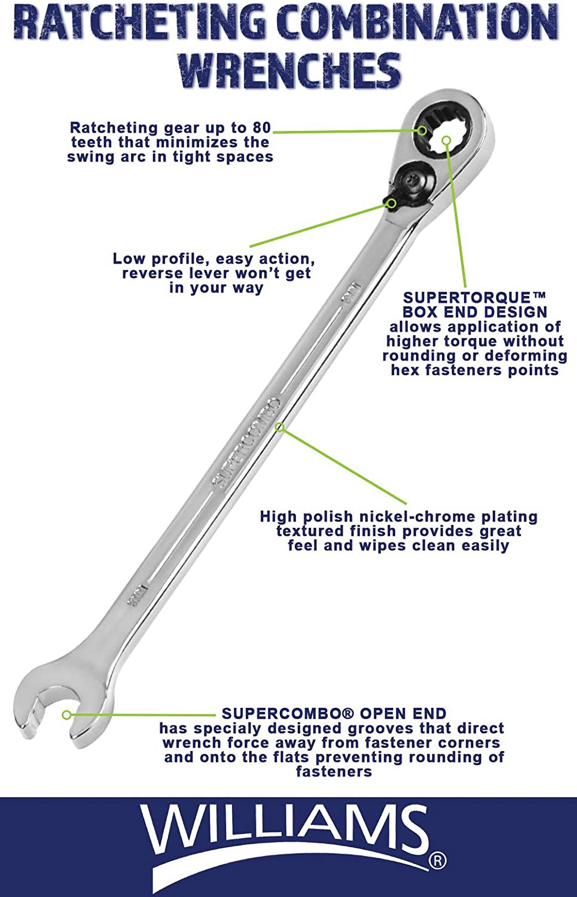 Williams MWS-12RC 12-Piece Metric Reversible Ratcheting Combination Wrench Set
