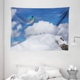 thumbnail image 1 of Winter Tapestry, Flying Snowboarder on the Mountaintop with Cloudy Sky Extreme Sports Theme Photo, Wall Hanging for Bedroom Living Room Dorm Decor, 80W X 60L Inches, Blue White, by Ambesonne, 1 of 2
