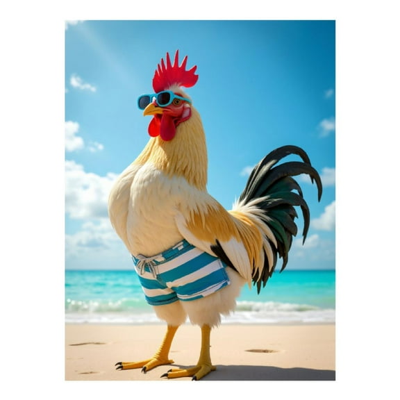 Diamond Art Kit for Adults, Rooster Beach Sunglasses Stripes Fun Diamond Painting for Adults Beginners, DIY Diamond Art Painting Kits, 5D Diamond Painting Crafts for Home Decor 12x16 Frameless