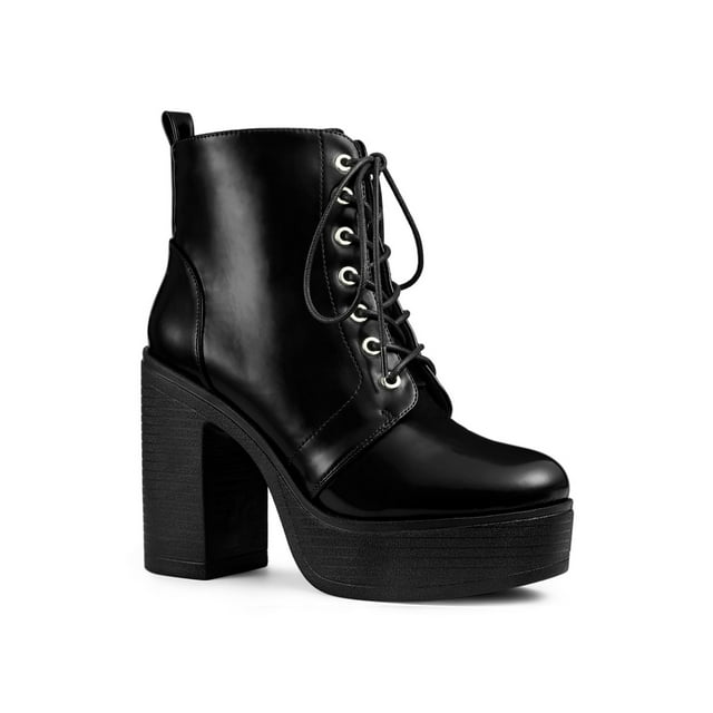 Unique Bargains Bottes de Combat à Plateforme à Talon Épais à Fermeture Éclair pour Femmes