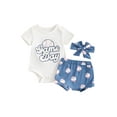 thumbnail image 2 of Baby Boy Girl Summer Outfit, Letter Embroidery Short Sleeve Romper Baseball Print Shorts Headband Toddler 3 Piece Set, 2 of 10