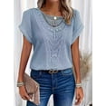 thumbnail image 5 of T-shirt à Col Rond en Dentelle pour Femmes - Haut à Manches Courtes Décontracté pour le Printemps et l'Été, 5 of 5