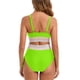 thumbnail image 4 of Traje de baño de 2 piezas para mujer, trajes de baño para mujer, bikini de cintura alta de dos colores con cordón ajustable y abdomen fruncido, blusa para mujer, 4 of 9