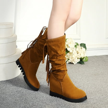 

Egmy Flat Bottomed Fringed Boots Fashionable Concise Charm Women S Boots Yellow 34