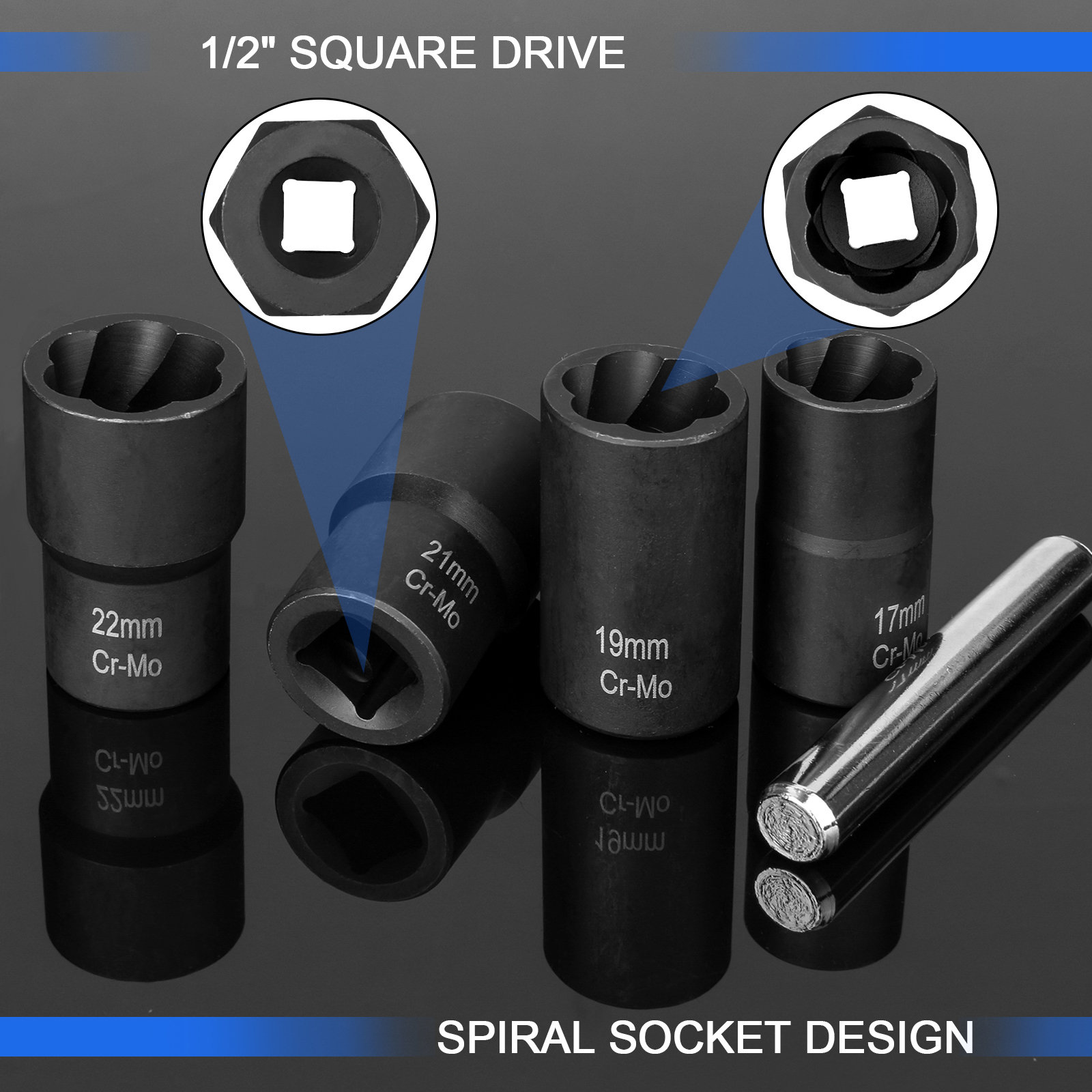 Tonsiki 5-Piece 1/2 Inch Drive Lug Nut Extractor Set photo 5