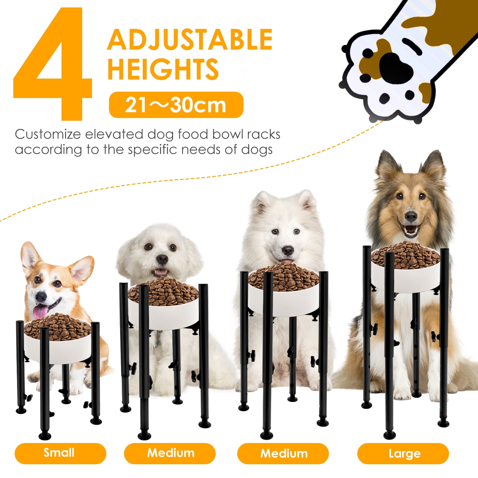 Threns Adjustable Elevated Dog Bowl Stand Metal Raised Dog Bowl Stand Detachable Pet Water and Food Bowl Stand Anti Slip Raised Dog Food Bowl Stand for Large Medium and Small Dogs