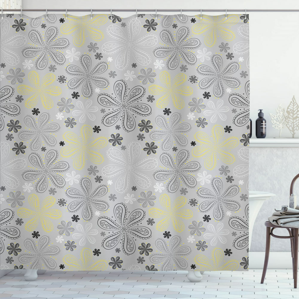 Grey and Yellow Shower Curtain, Ethnic Bohem Style Paisley Print ...