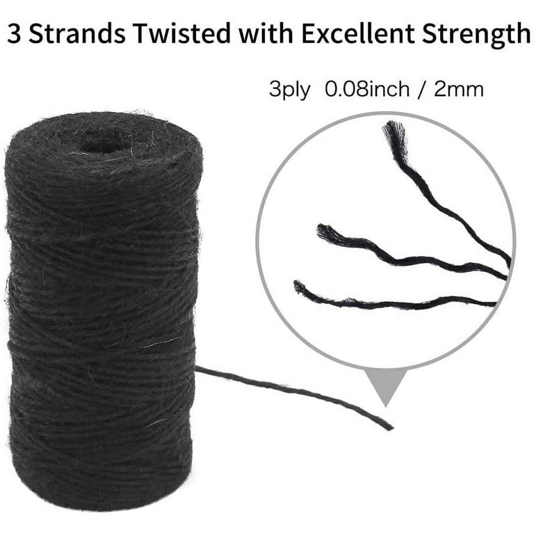 Black Jute Twine String, 335 Feet 2mm Jute Rope Gift Twine Packing