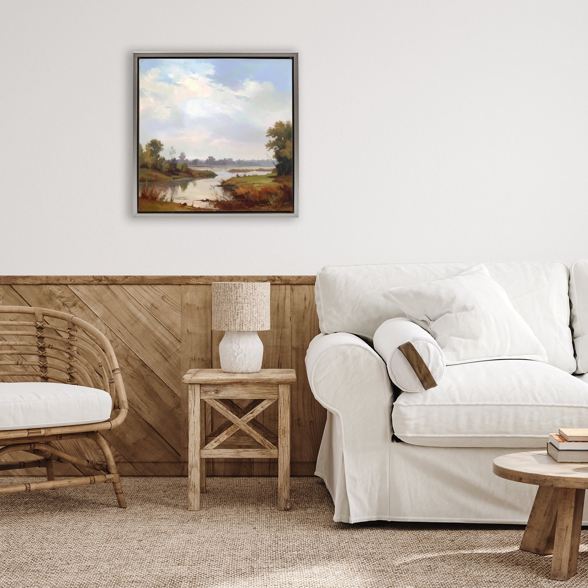 Stupell Industries Riverside Grove Landscape Gray Framed Floater Canvas Wall Art, design by Alonza Saunders