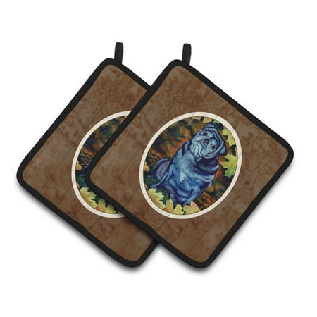 

Carolines Treasures 7159PTHD Old Black Pug in Fall Leaves Pair of Pot Holders 7.5HX7.5W multicolor