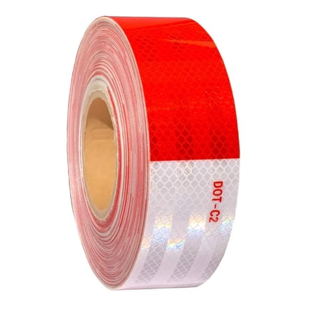 ICERUN 2 Inch X 30 Feet Dot Reflective Tape Outdoor Waterproof High Visibility Safety Tape Red and White Adhesive Conspicuity Tape for Trailer Cars Trucks Cinta Reflectiva Camiones