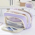 thumbnail image 2 of Pencil Case,8.26x3.54x5.9" Large Capacity Multi-Functional Pencil Case,3 Compartments Big Pencil Pouch Pen Bag Pencil Box Holder Organizer Storage Stationery Holder Adults Men Women,Purple, 2 of 8