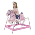 thumbnail image 4 of Rocking Horse Plush Ride On Toy with Adjustable Stirrups and Sounds for Toddlers, Pink, 4 of 5