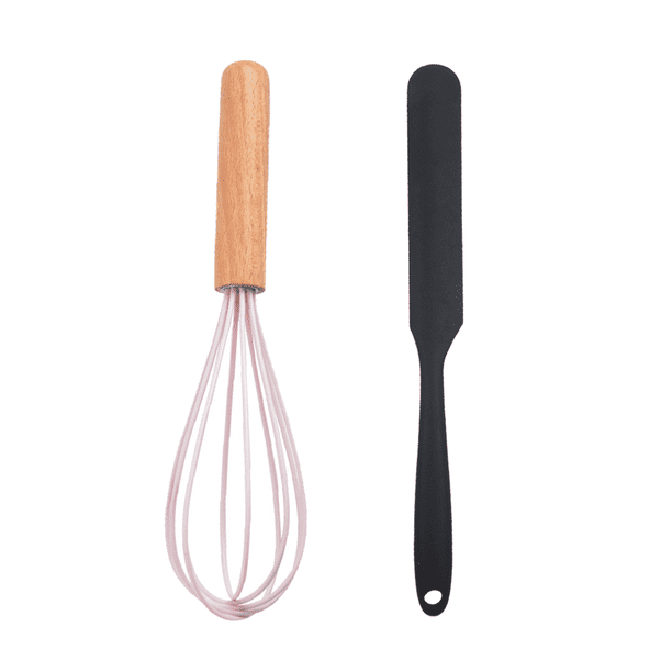 Juego de mini utensilios de cocina de 2 piezas: utensilios de cocina de silicona con mangos de madera