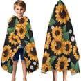 thumbnail image 3 of Black Orange White Flower Green Leaf Sunflower Pattern Hooded Bath Towel，60"x35" for Ages 3 To 12 Kids, Quick Dry Lightweight Soft Microfiber Hood Beach Towel Cover Up for Kids, 3 of 7