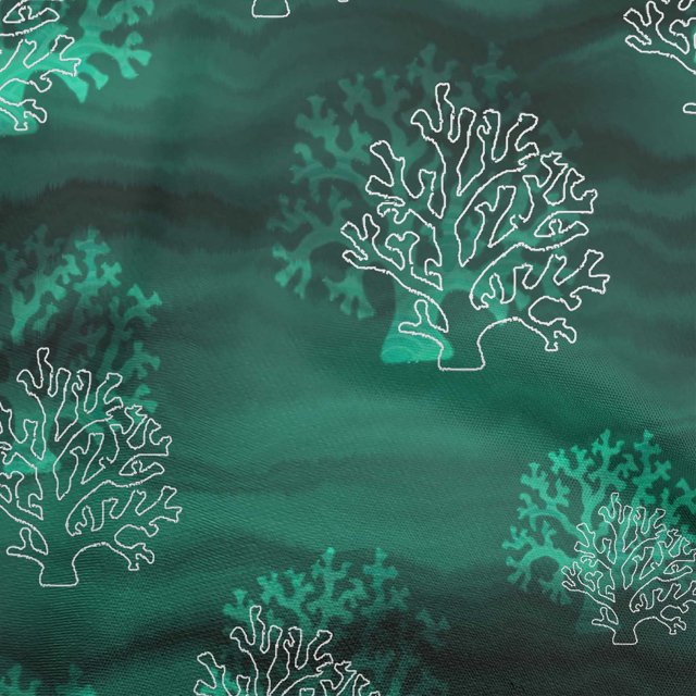 oneOone Tissu Polyester Spandex Vert Sarcelle Foncé Coraux de Mer Matériel de Robe Tissu Imprimé Tissu au Mètre 56 Pouces de Large