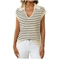 thumbnail image 2 of tarylea Womens Tops Knitted Stripe Sleeveless Turn down Collar V Neck Blouse Casual Loose Comfy Summer Tops, 2 of 6