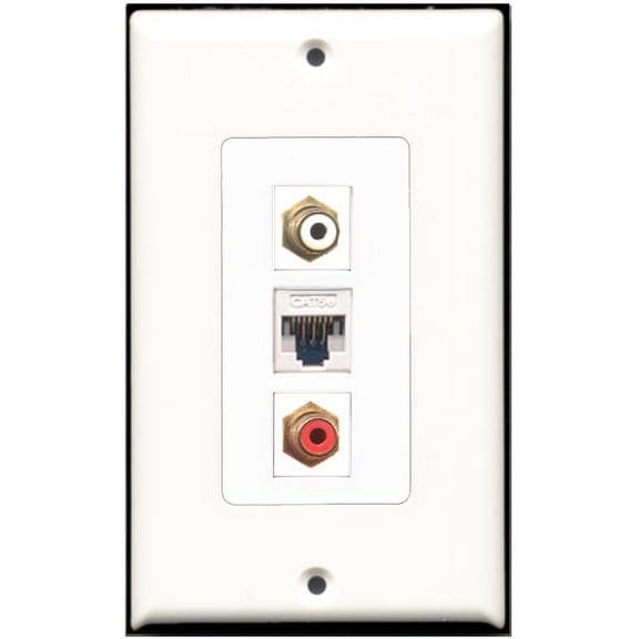 RiteAV - 1 Port RCA Red 1 RCA White 1 Cat5e Ethernet White Wall Plate Decorative