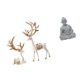 thumbnail image 6 of 3 Pieces Deer Sculpture Reindeer Figurine Monkey Buddha Statue Resin Craft Ornament for Home Patio Garden Decor, 6 of 8